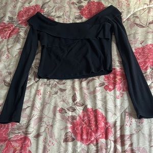 Hollister Black Off the Shoulder Ribbed Crop Top